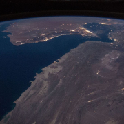 ISS-46_Gulf_of_Oman_with_Strait_of_Hormuz_at_night