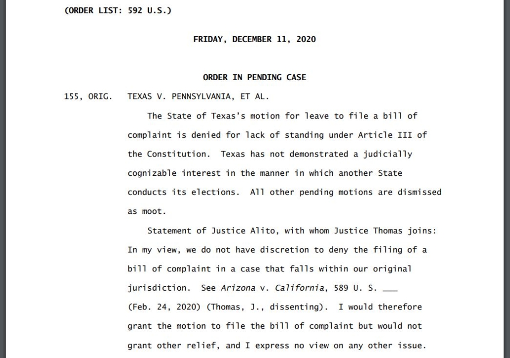 SCOTUS DENIES TEXAS CASE, Incredibly Claims "No Standing" in an ...