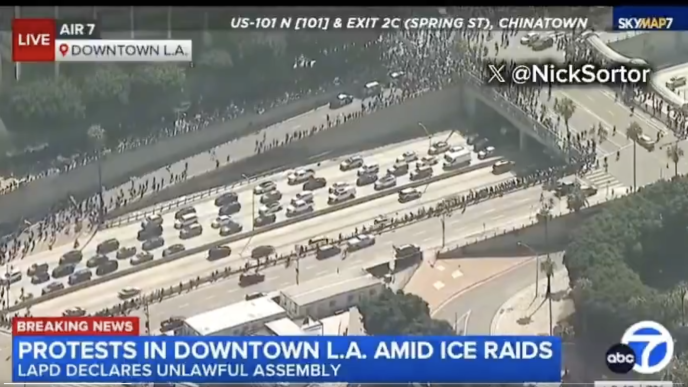 Protesters Block 101 Anti-ICE Protesters Swarm 101 Freeway, 500 U.S. Marines Stand ‘Prepared ...